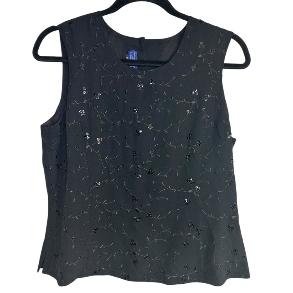 J.McLaughlin 100% Silk Embroidered Sequined Black Buttoned Back Sleeveless Top 8